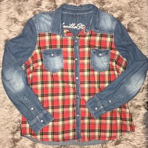 Plaid Light Denim Button-Up